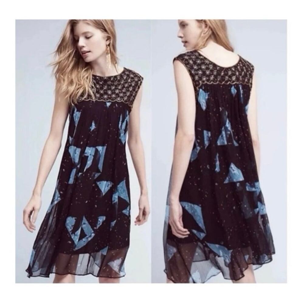 Moulinette Soeurs Anthropologie Lydia Beaded Swing Dress 10 Celestial Whimsical